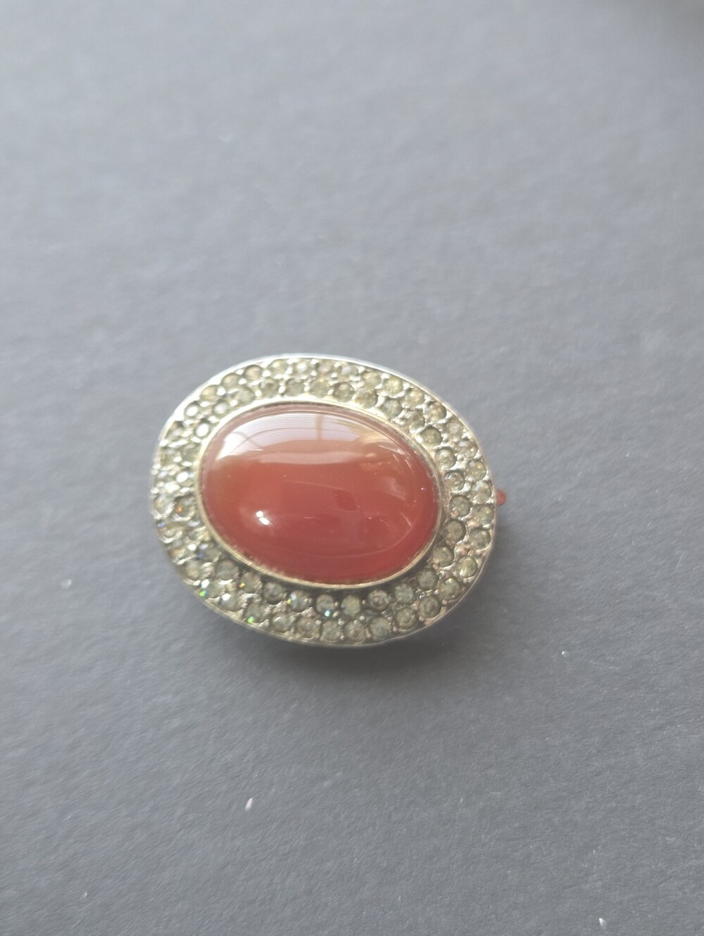 vintage 40s 800 silver carnelian cabochon rhinestone oval brooch art nouveau